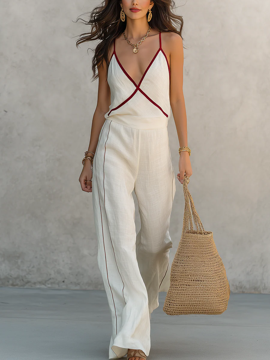 Refined Ivory Contrast Cami Pant Set