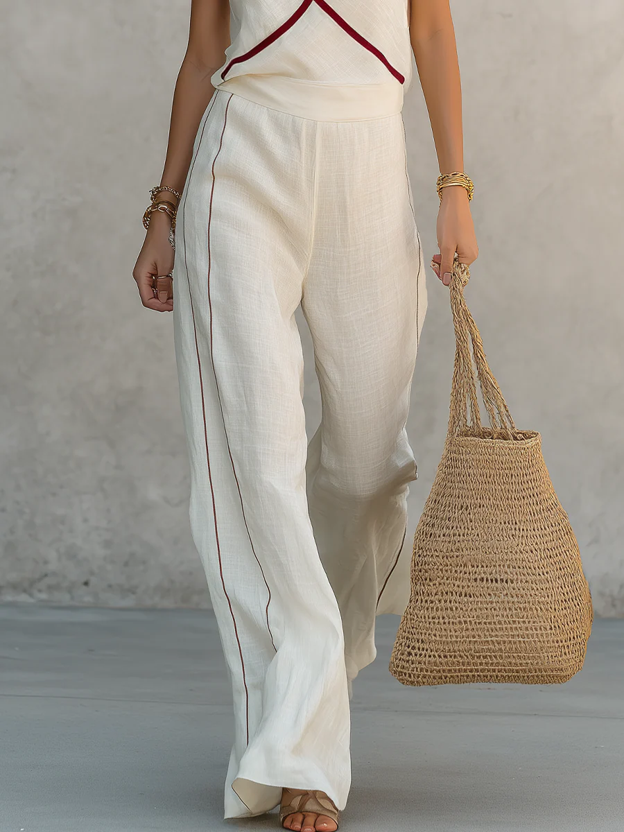 Refined Ivory Contrast Cami Pant Set - Image 3