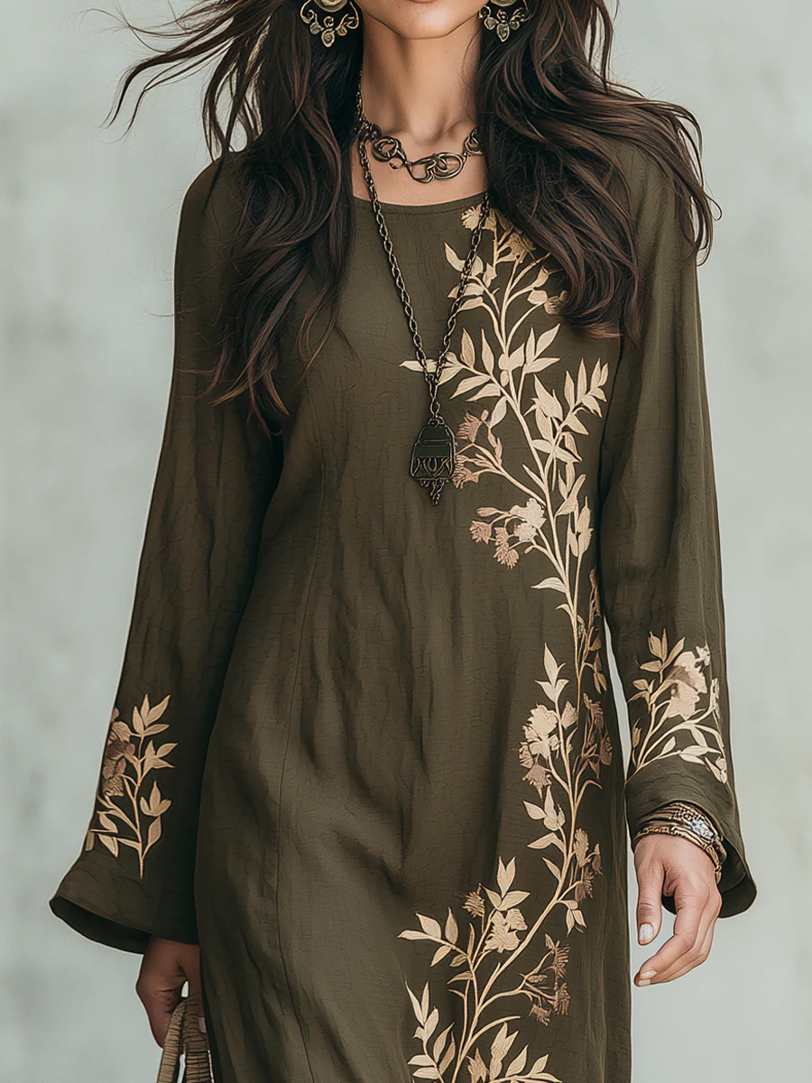 Refined Olive Botanical Print Maxi Dress - Image 2