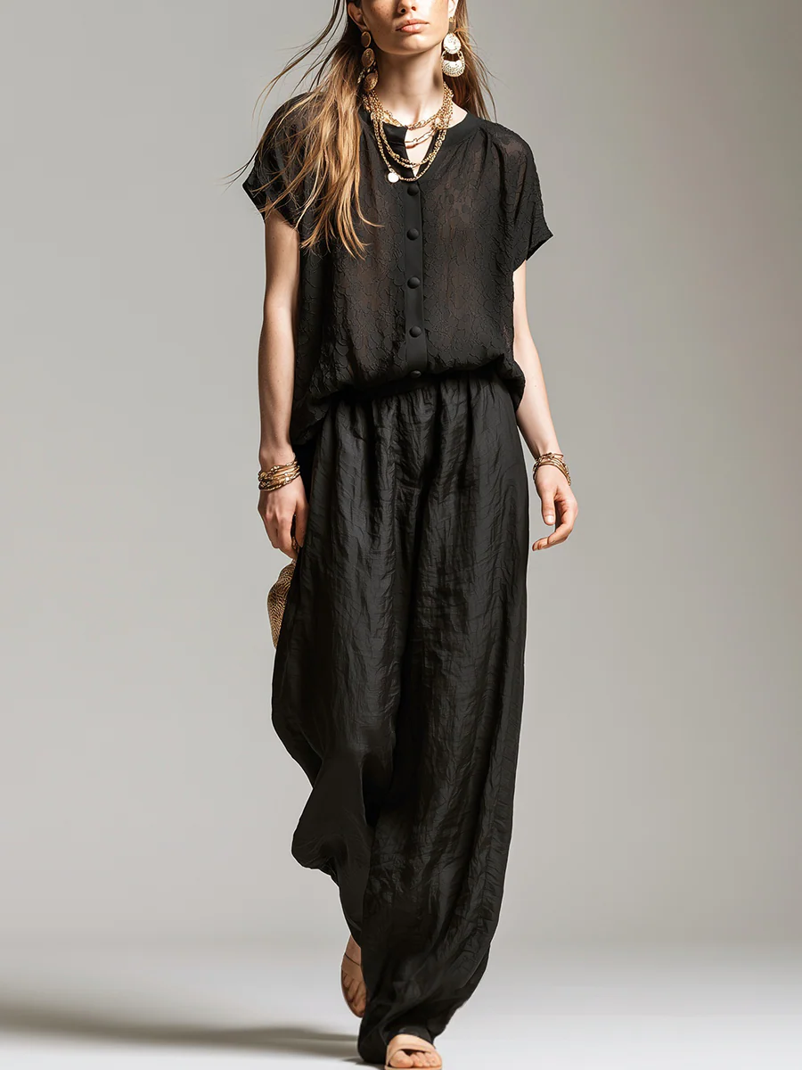Relaxed Black Textured Two Piece Set