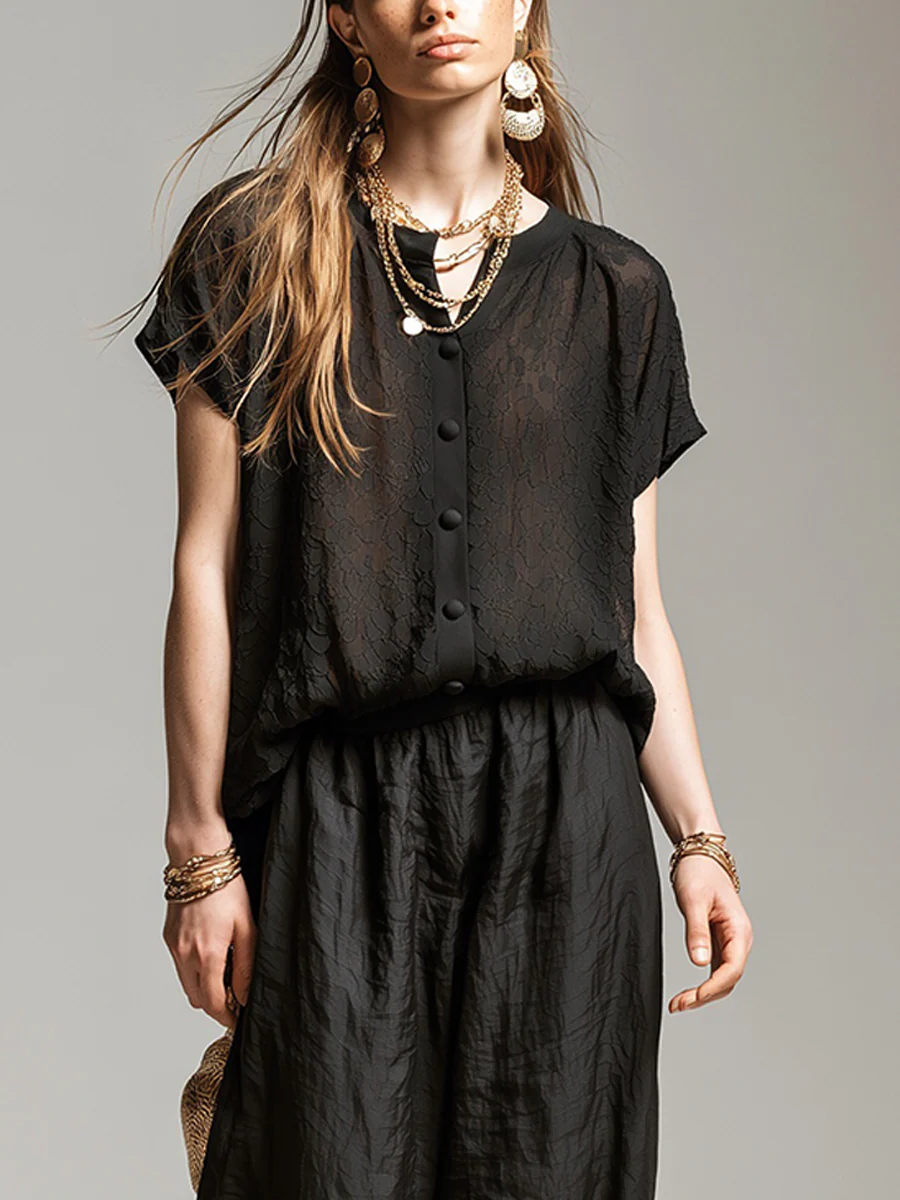 Relaxed Black Textured Two Piece Set - Image 3