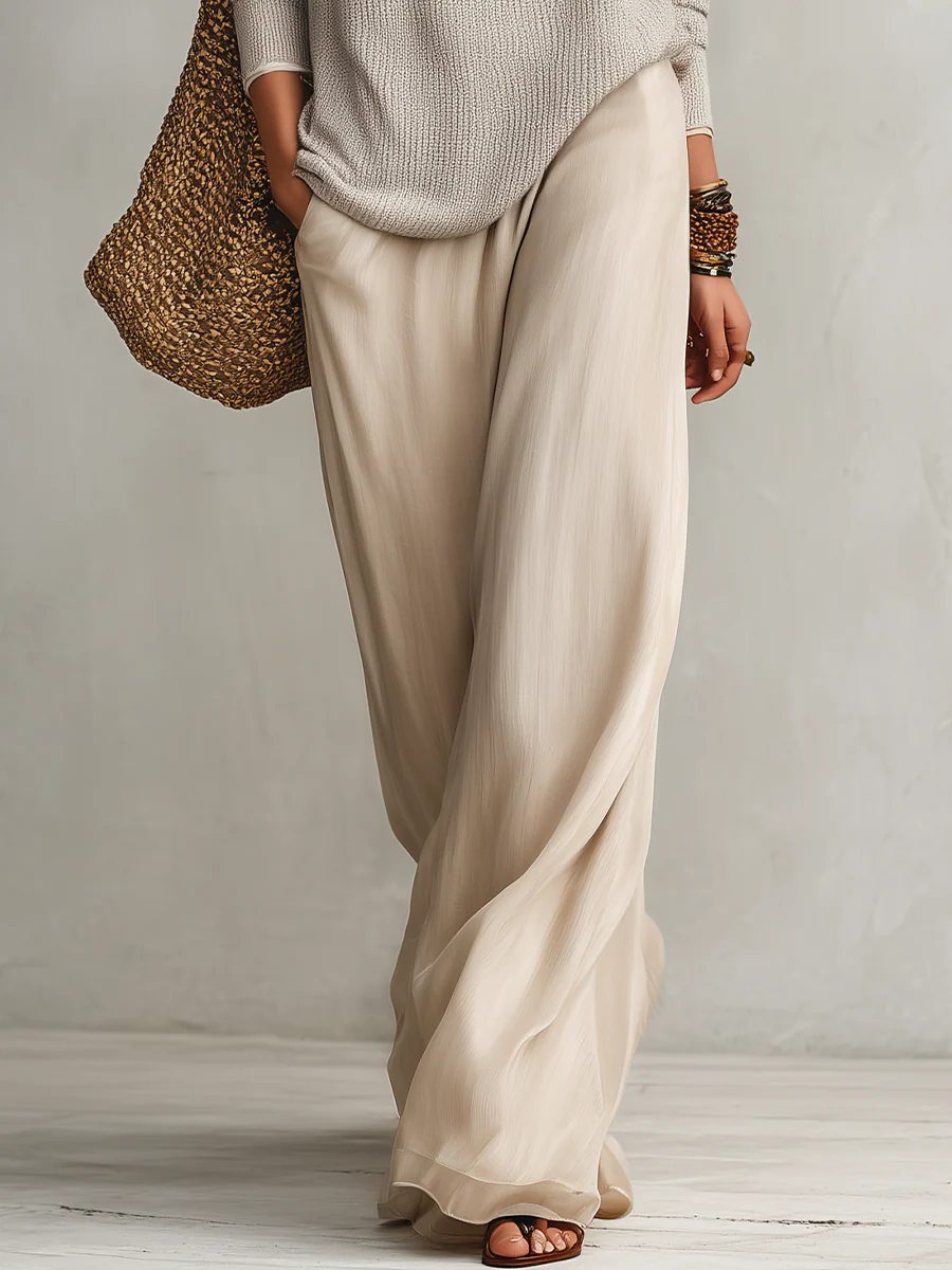 Relaxed Coastal Knit Sweater & Palazzo Pants Outfit Set - Image 3