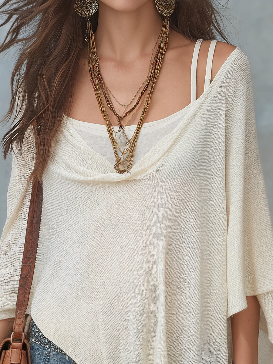 Relaxed Ivory Draped Knit Top - Image 2