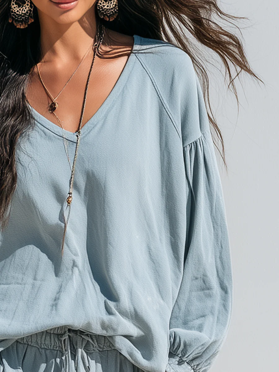 Relaxed Light Blue Button Detail Belted Shirt & Shorts Set - Image 2