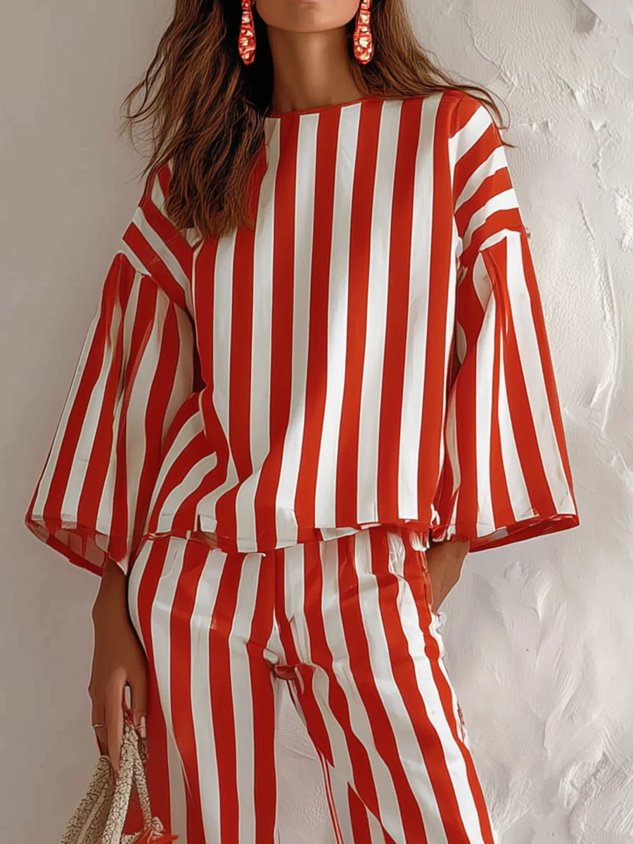 Relaxed Red White Striped Two Piece Set - Image 3