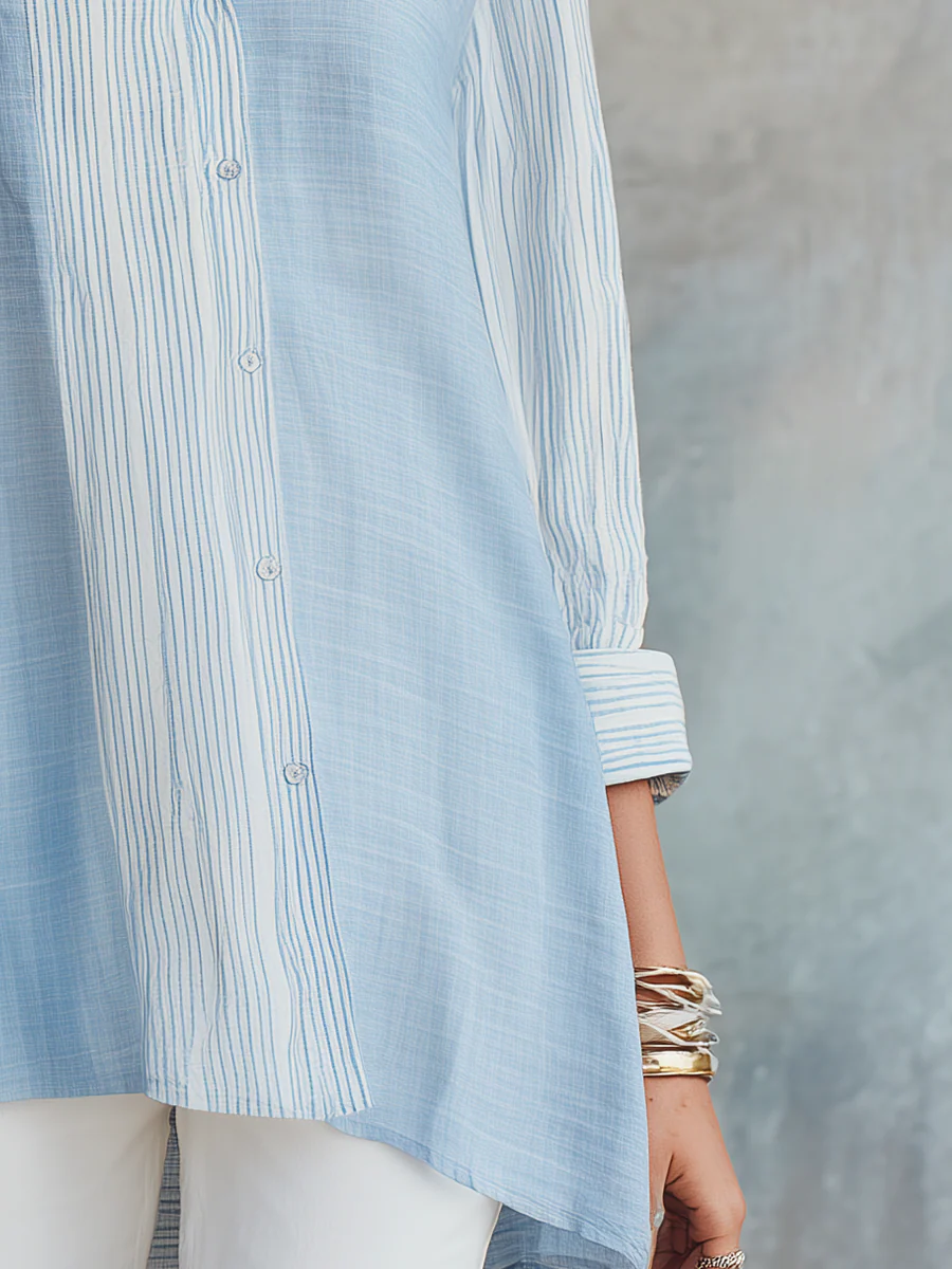 Relaxed Sky Blue Mixed Stripe Shirt - Image 3