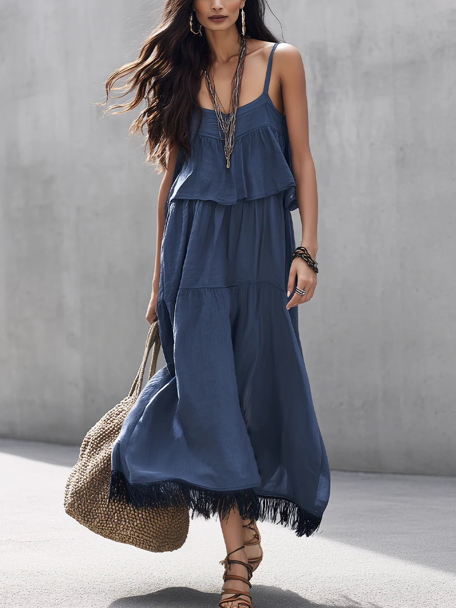 Relaxed Slate Blue Tiered Cami Skirt Set