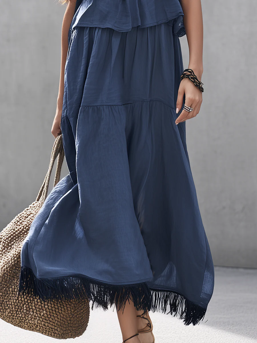 Relaxed Slate Blue Tiered Cami Skirt Set - Image 3