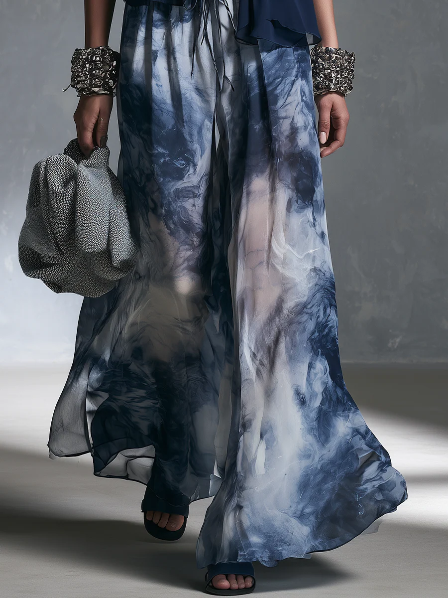 Resort Luxe Halter Ruffle Top & Watercolor Palazzo Pants Set - Image 3