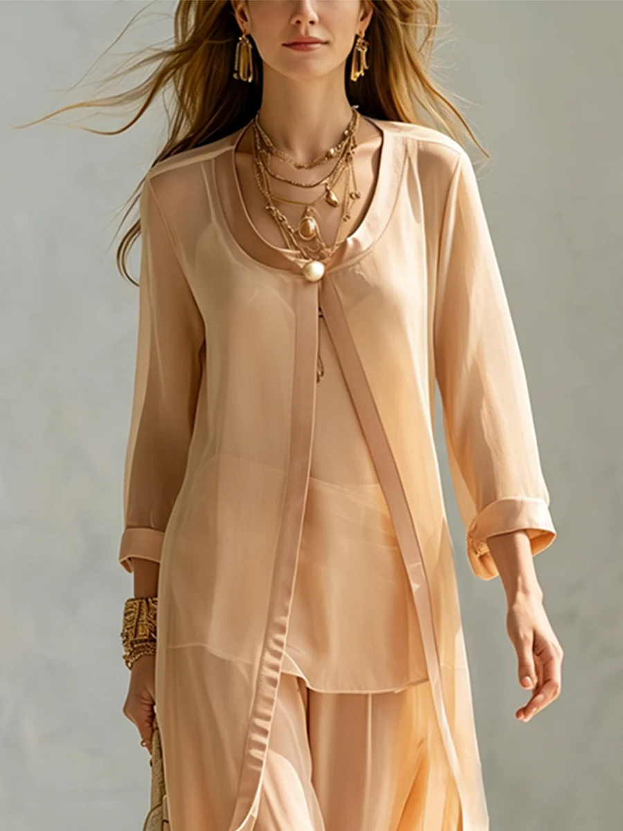Resort Style Sheer Cover Up Camisole Wide Leg Pants Set - Image 2