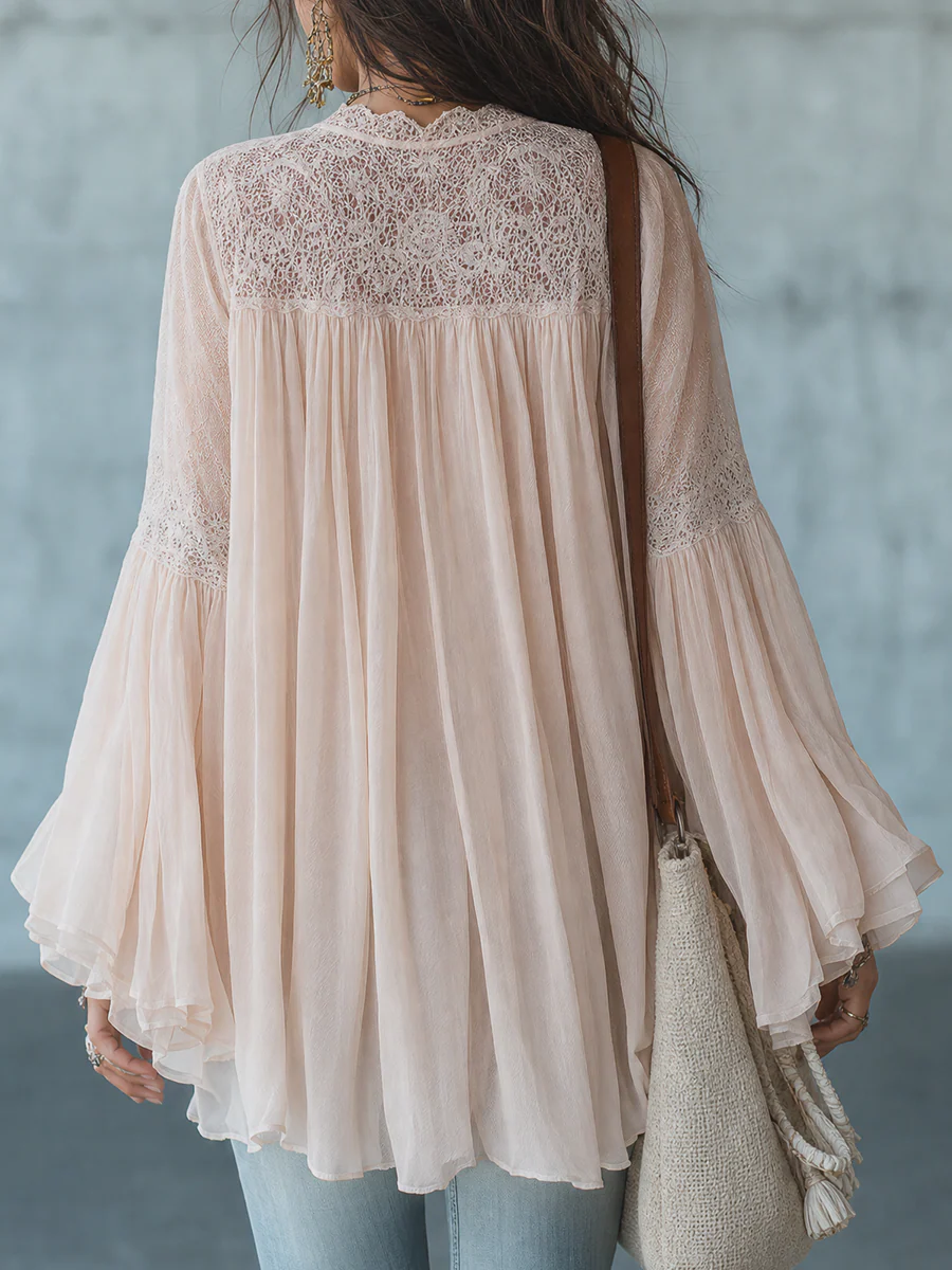 Romantic Blush Lace Chiffon Blouse - Image 3