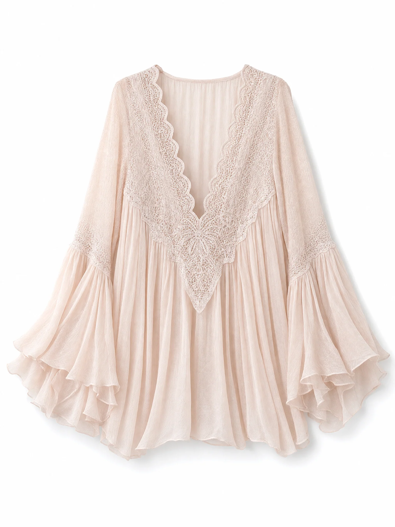 Romantic Blush Lace Chiffon Blouse - Image 4