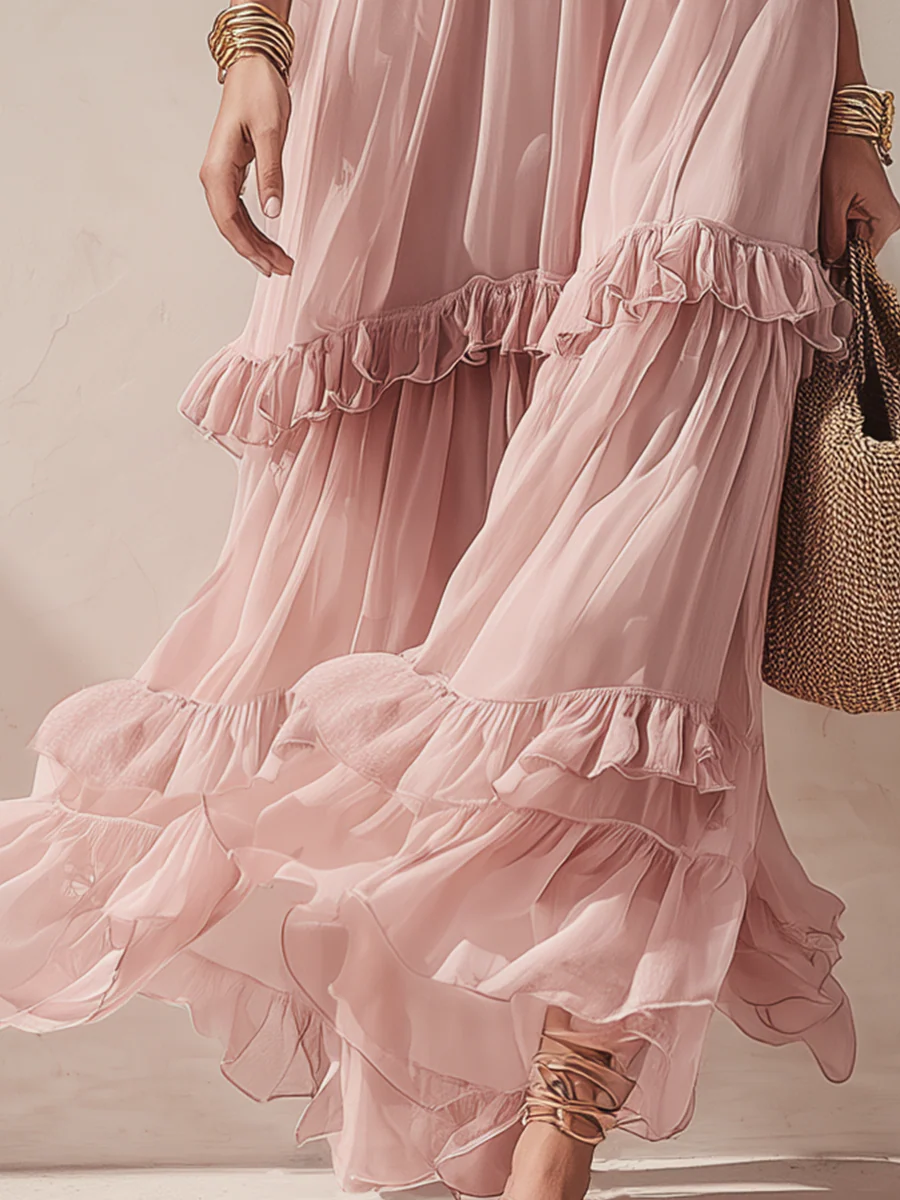 Romantic Blush Tiered Ruffle Maxi Dress - Image 3