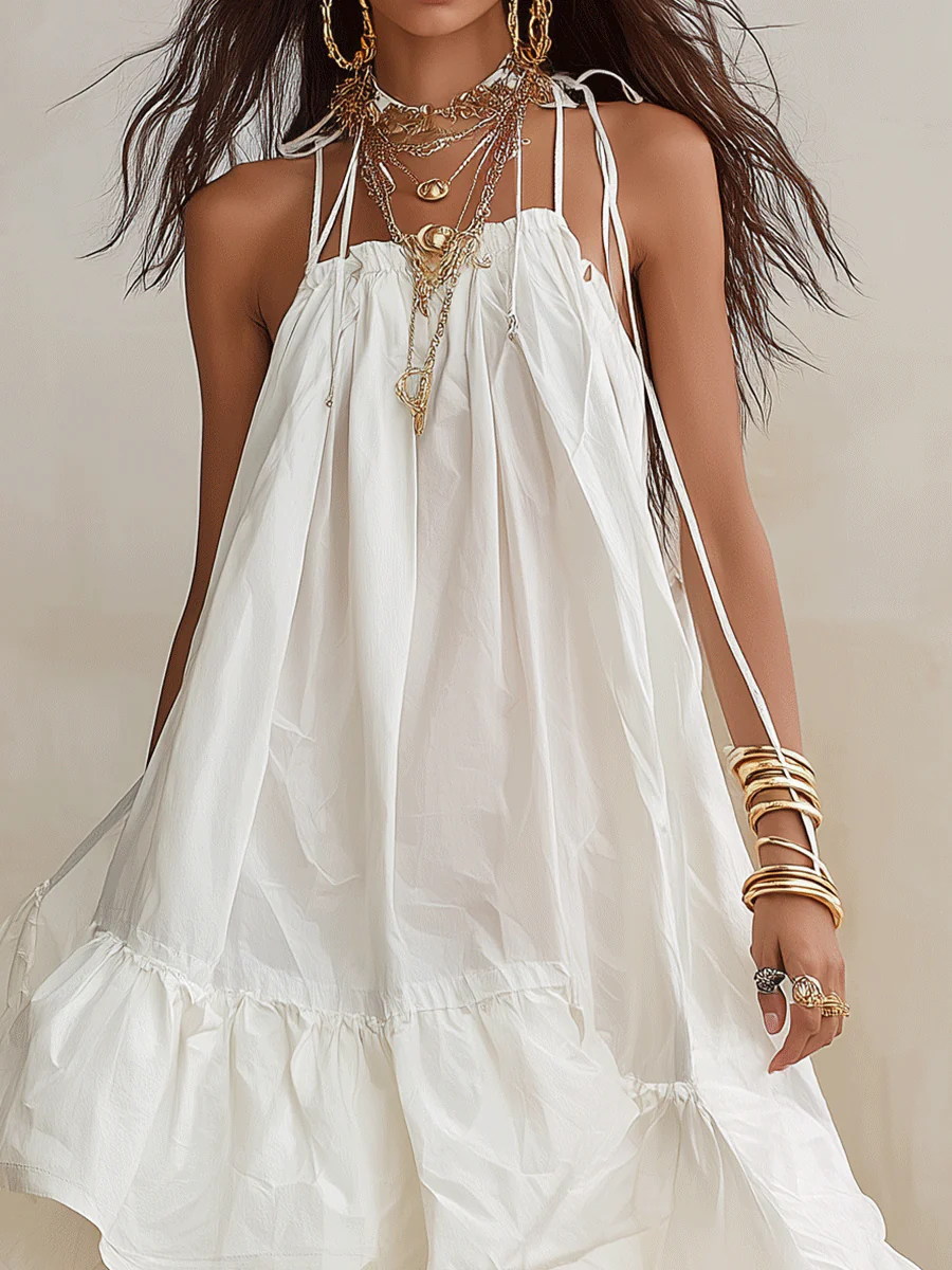 Romantic Coastal Cotton Layered-Ruffle Flowy White Maxi Dress - Image 2