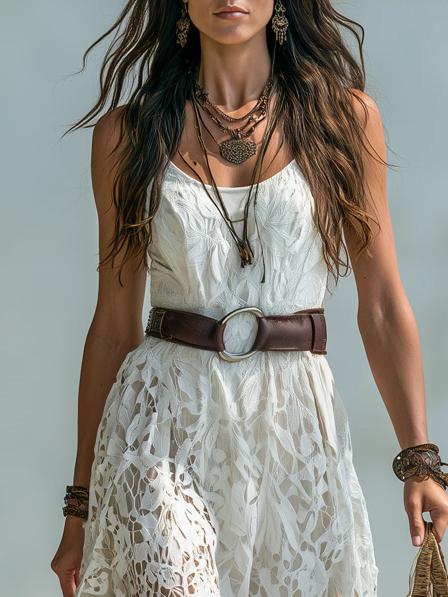 Romantic Ivory Lace Sleeveless Midi Dress - Image 2