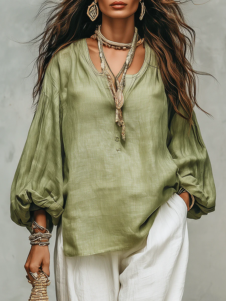 Sage Linen Blouse & Relaxed White Trousers Everyday Escape Set - Image 4