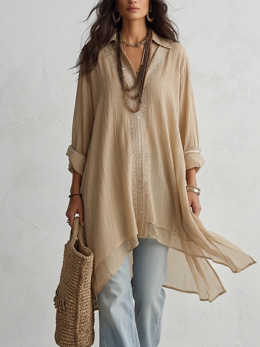 Sandstone Breeze Layered Shirt Dress - Image 2
