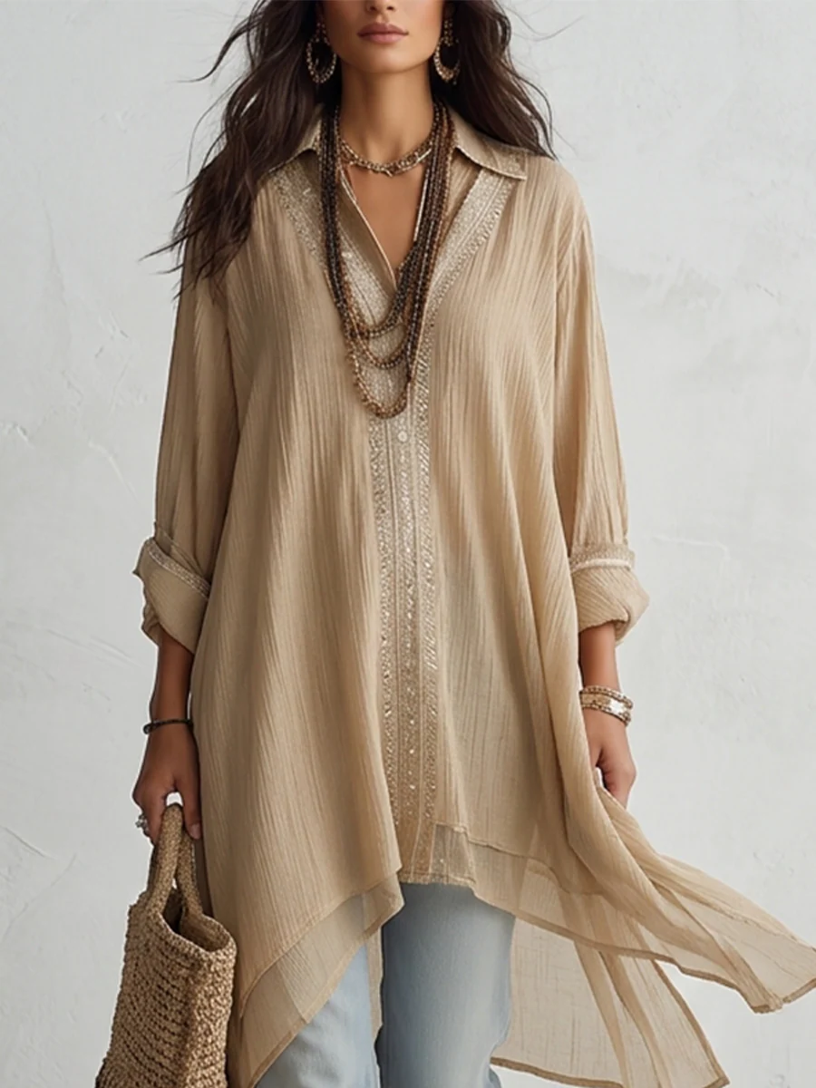 Sandstone Breeze Layered Shirt Dress - Image 3