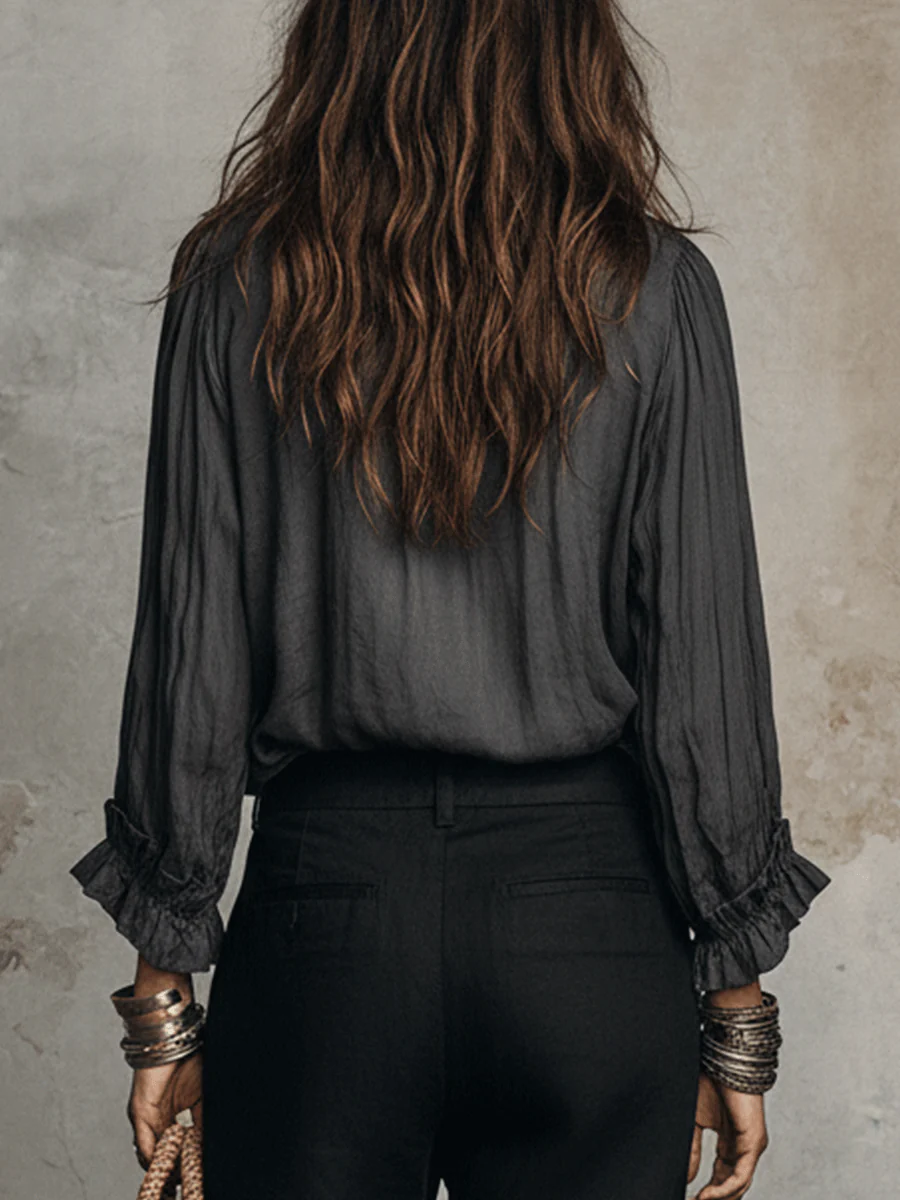 Sheer Ruffle V-Neck Bohemian Blouse - Image 2