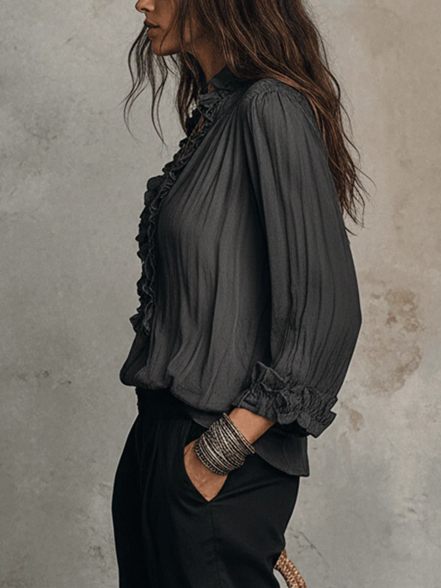 Sheer Ruffle V-Neck Bohemian Blouse - Image 3