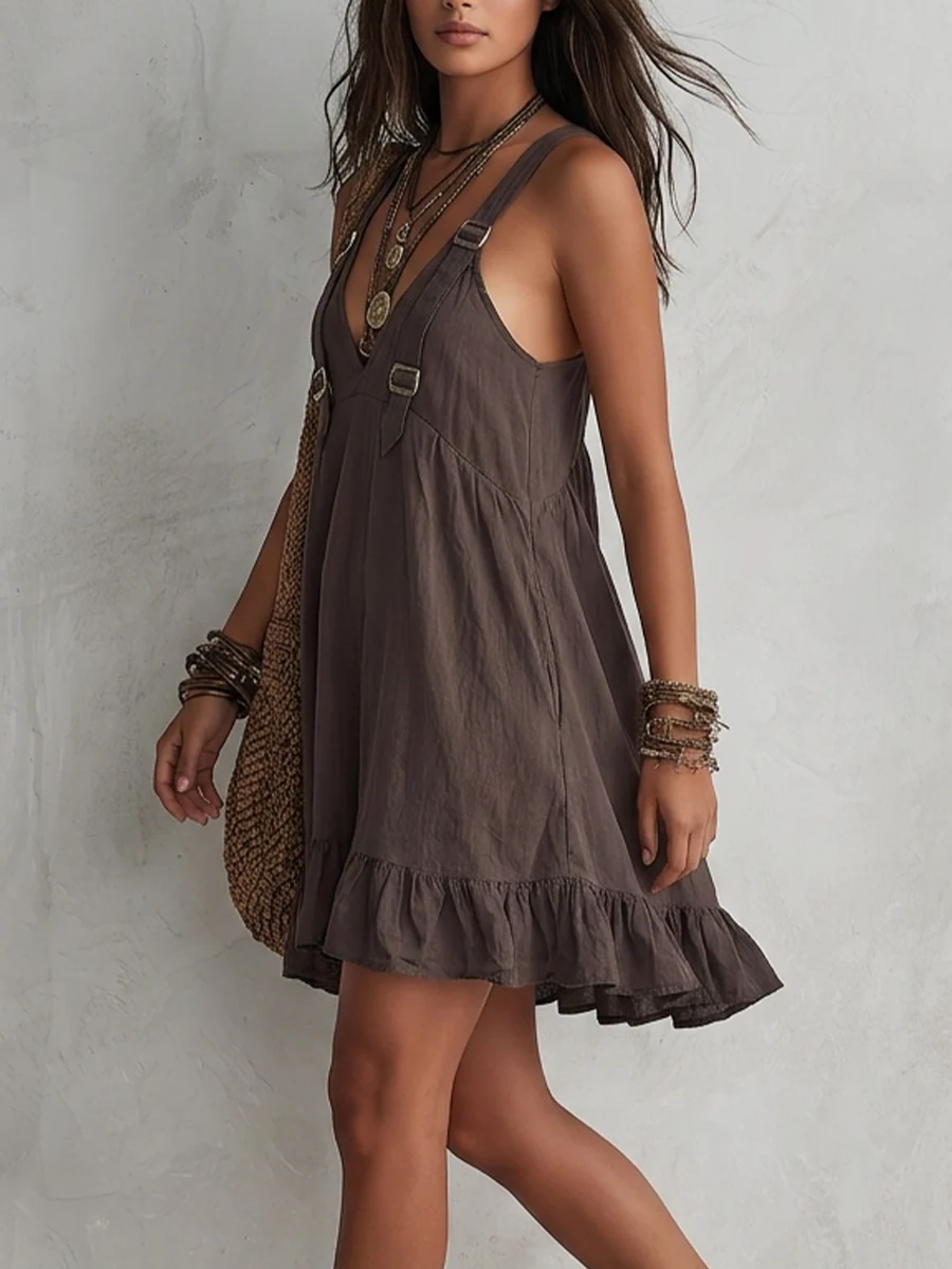 Slimming Adjustable Strap Ruffle Hem A-Line Mini Dress - Image 2