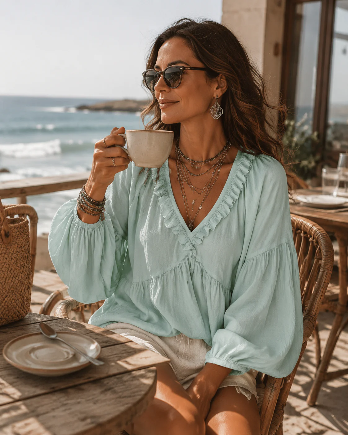 Soft Boho Ruffled V-Neck Relaxed Blouse - Image 2