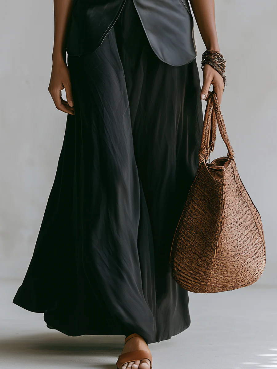 Sophisticated Black Faux Leather Skirt Set - Image 3