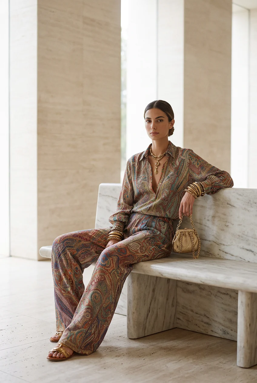 Exquisite paisley print wide leg pantsuit - Image 3