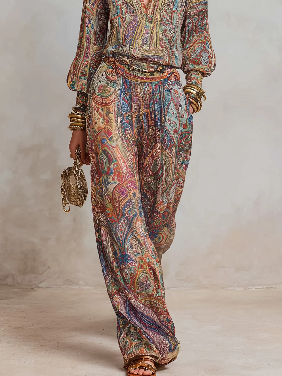 Exquisite paisley print wide leg pantsuit - Image 4