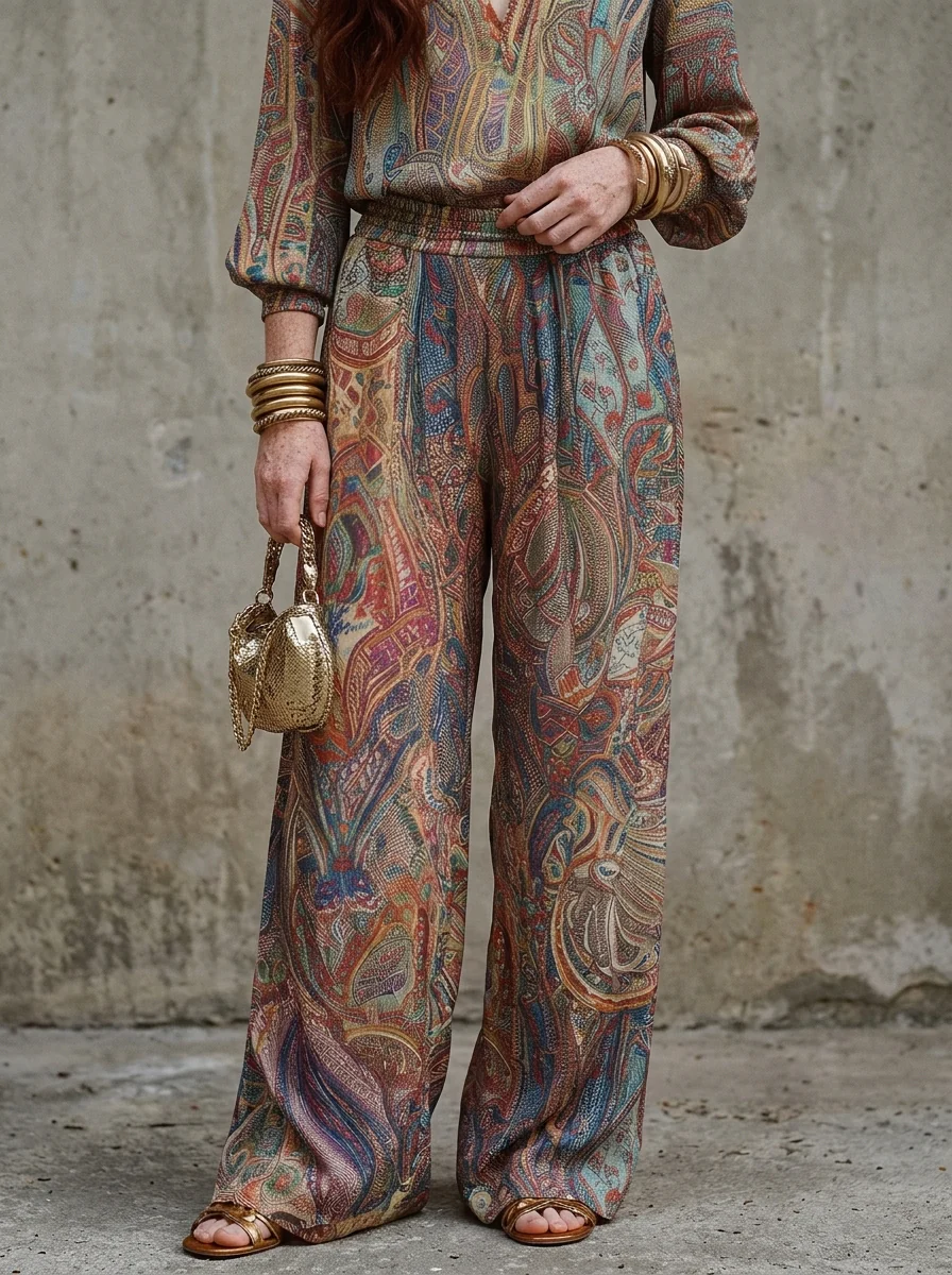Exquisite paisley print wide leg pantsuit - Image 7