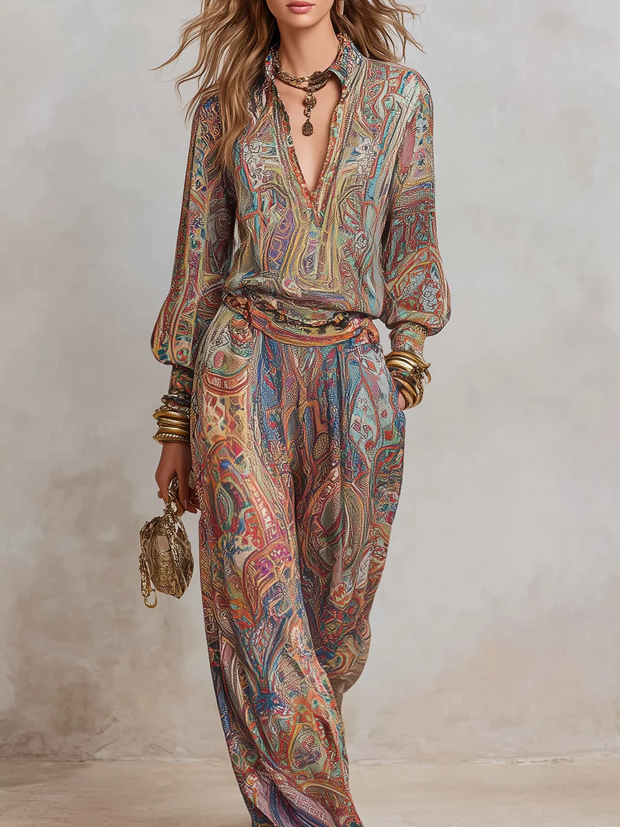 Exquisite paisley print wide leg pantsuit - Image 9