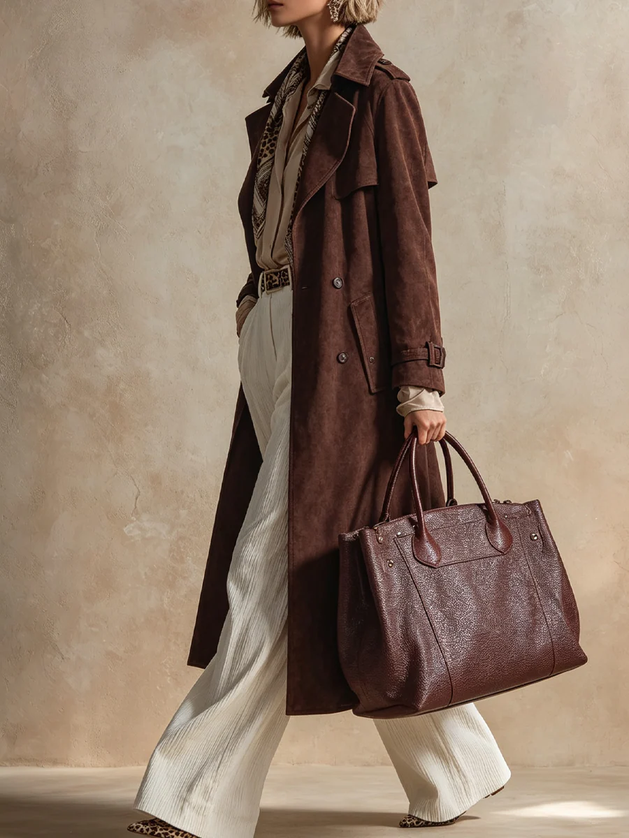 Bohemian brown suede trench coat - Image 2