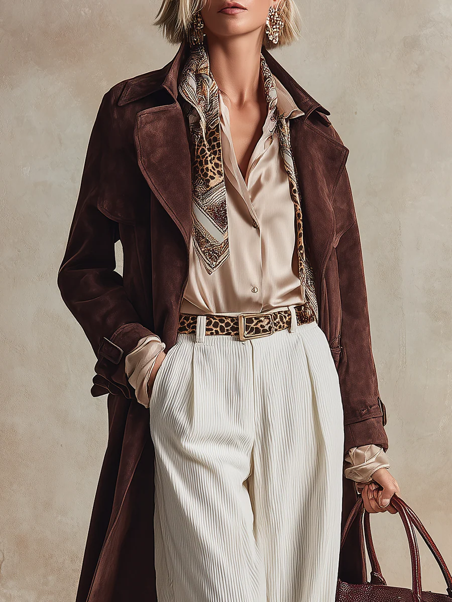 Bohemian brown suede trench coat - Image 3