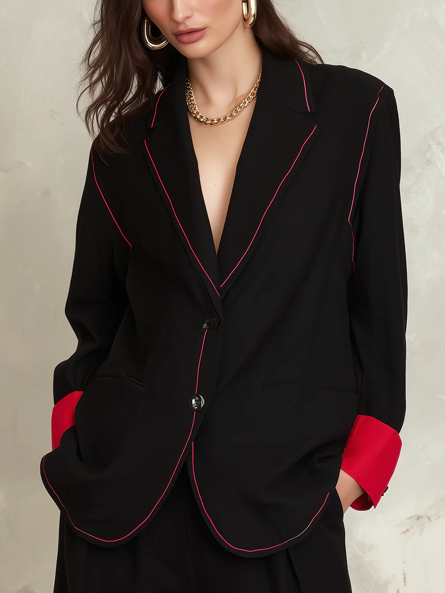 Tailored Black Contrast Trim Blazer