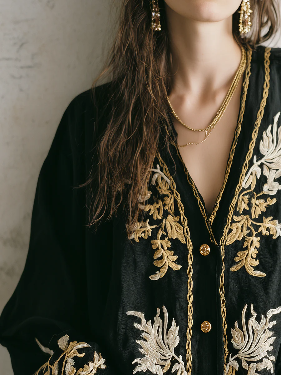 Timeless Black Floral Embroidered Cardigan - Image 2