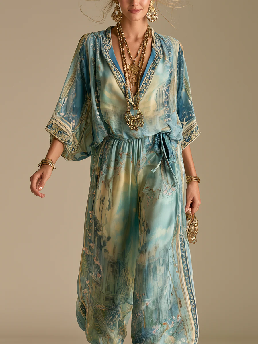Turquoise Baroque Print Jumpsuit - Image 3
