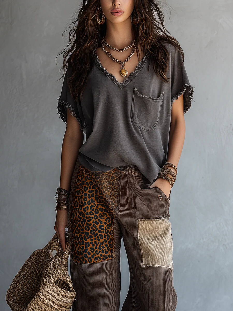 Urban Boho Washed V-Neck Frayed Edge Top - Image 3