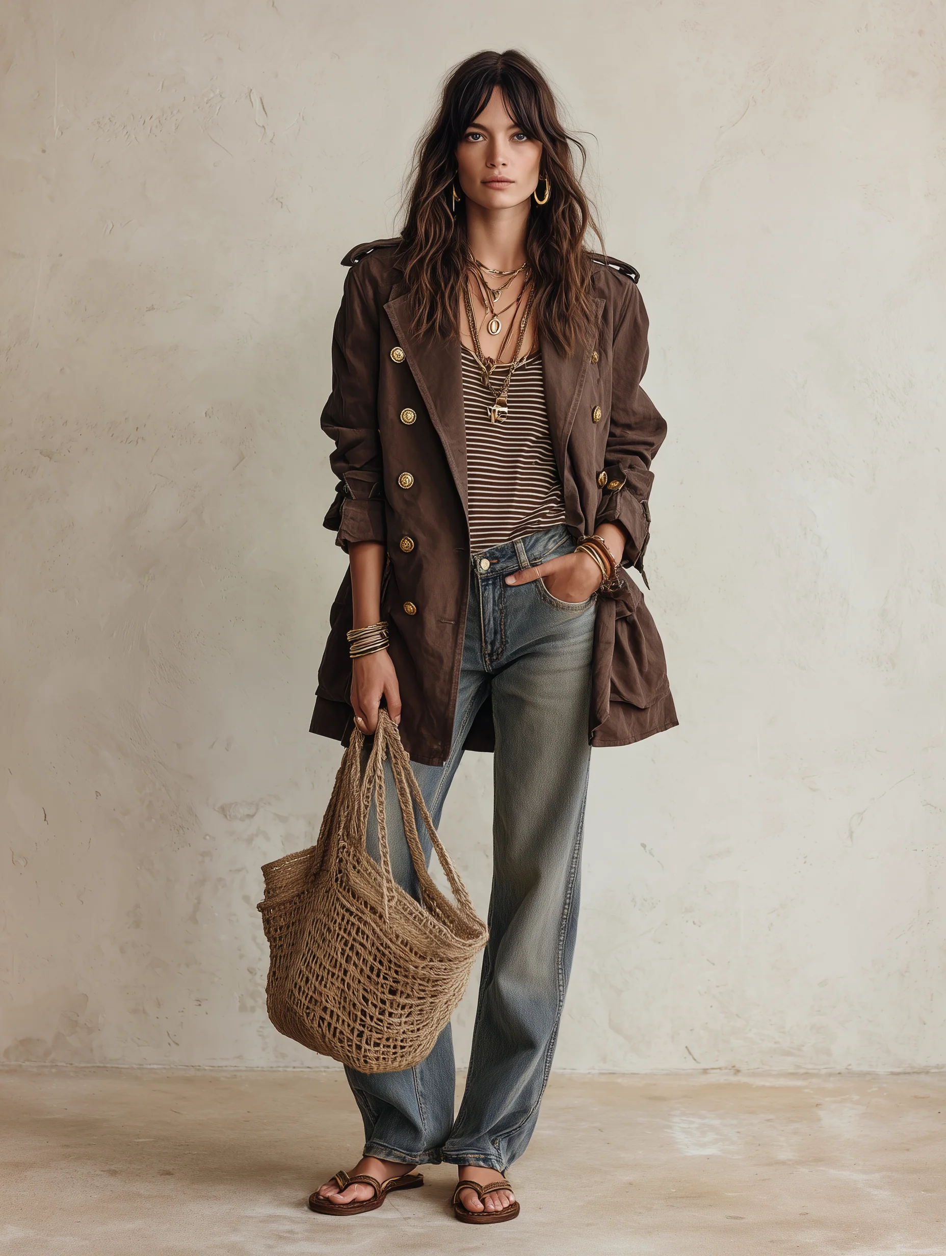 Utility Chic Cotton-Twill Double-Breasted Belted Chocolate Brown Trench Coat - Image 3