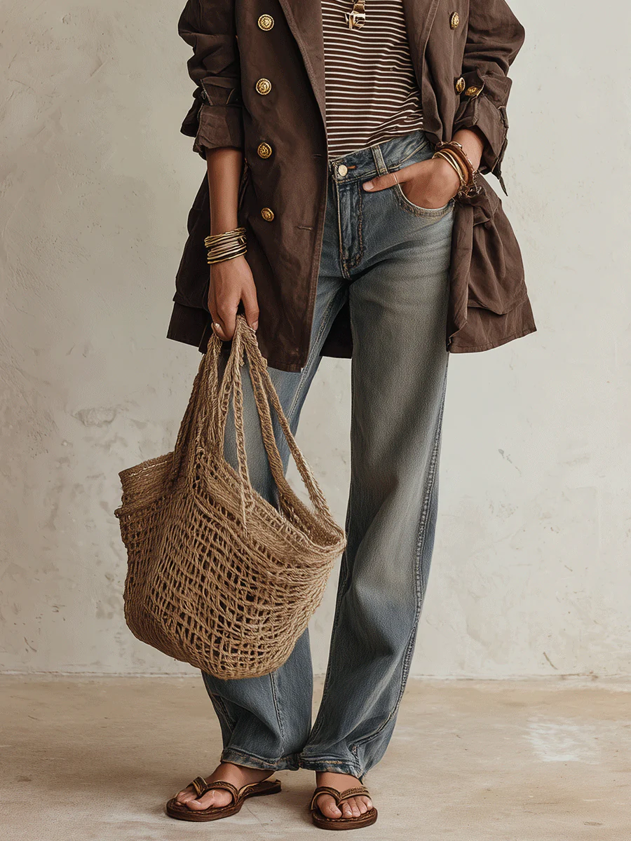Utility Chic Cotton-Twill Double-Breasted Belted Chocolate Brown Trench Coat - Image 4
