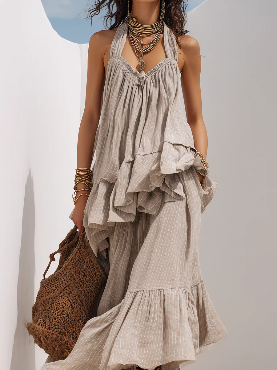 Vacation Slimming Ruffle Hem Boho Maxi Dress - Image 2