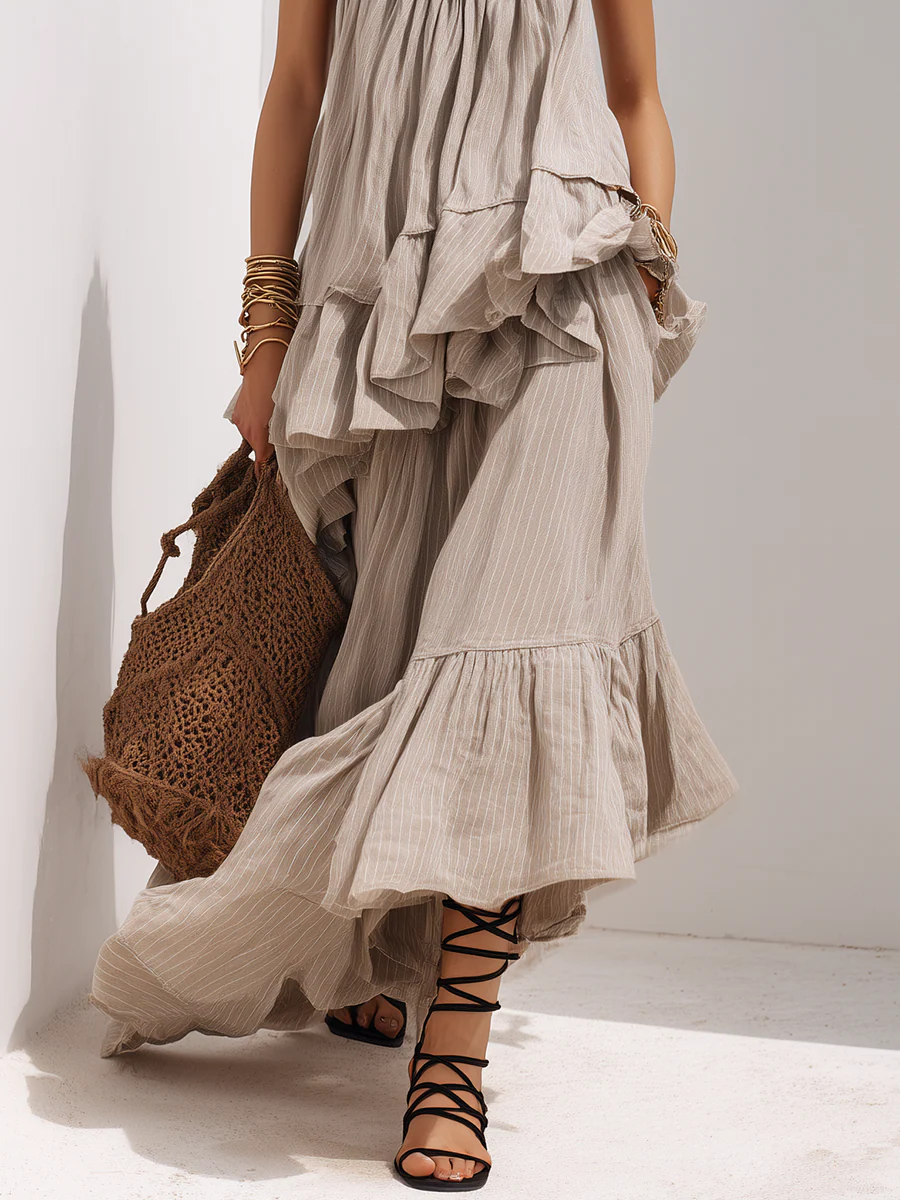 Vacation Slimming Ruffle Hem Boho Maxi Dress - Image 3
