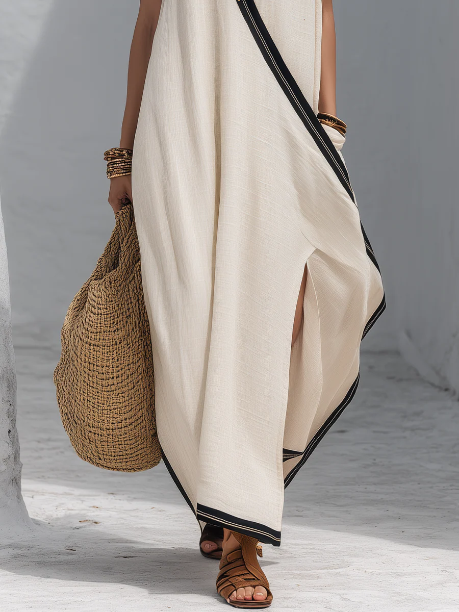 Vacation-to-Beach Side Slit Flowy Cover-Up Maxi Dress - Image 3