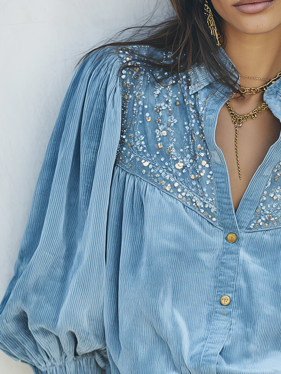 Vintage Light Blue Button Front Blouse - Image 2