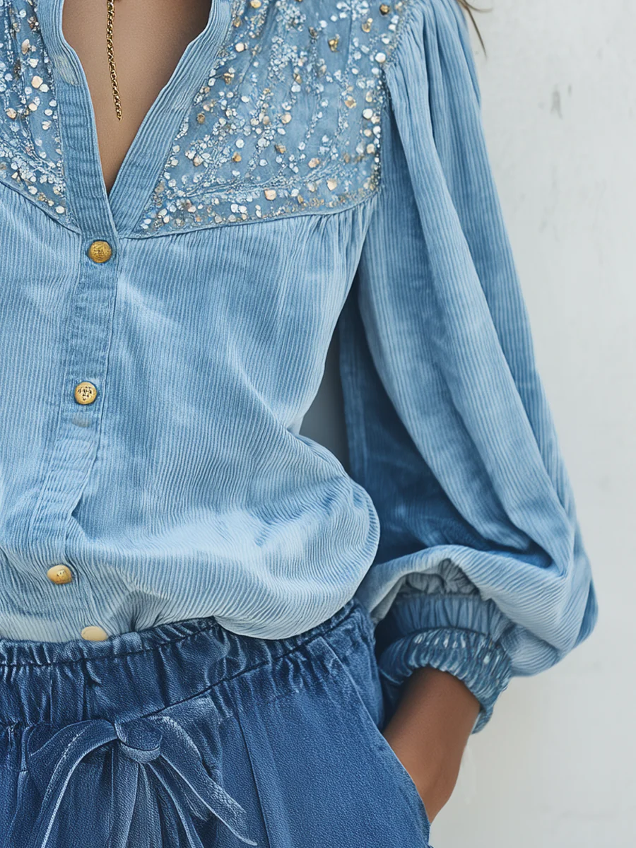 Vintage Light Blue Button Front Blouse - Image 3