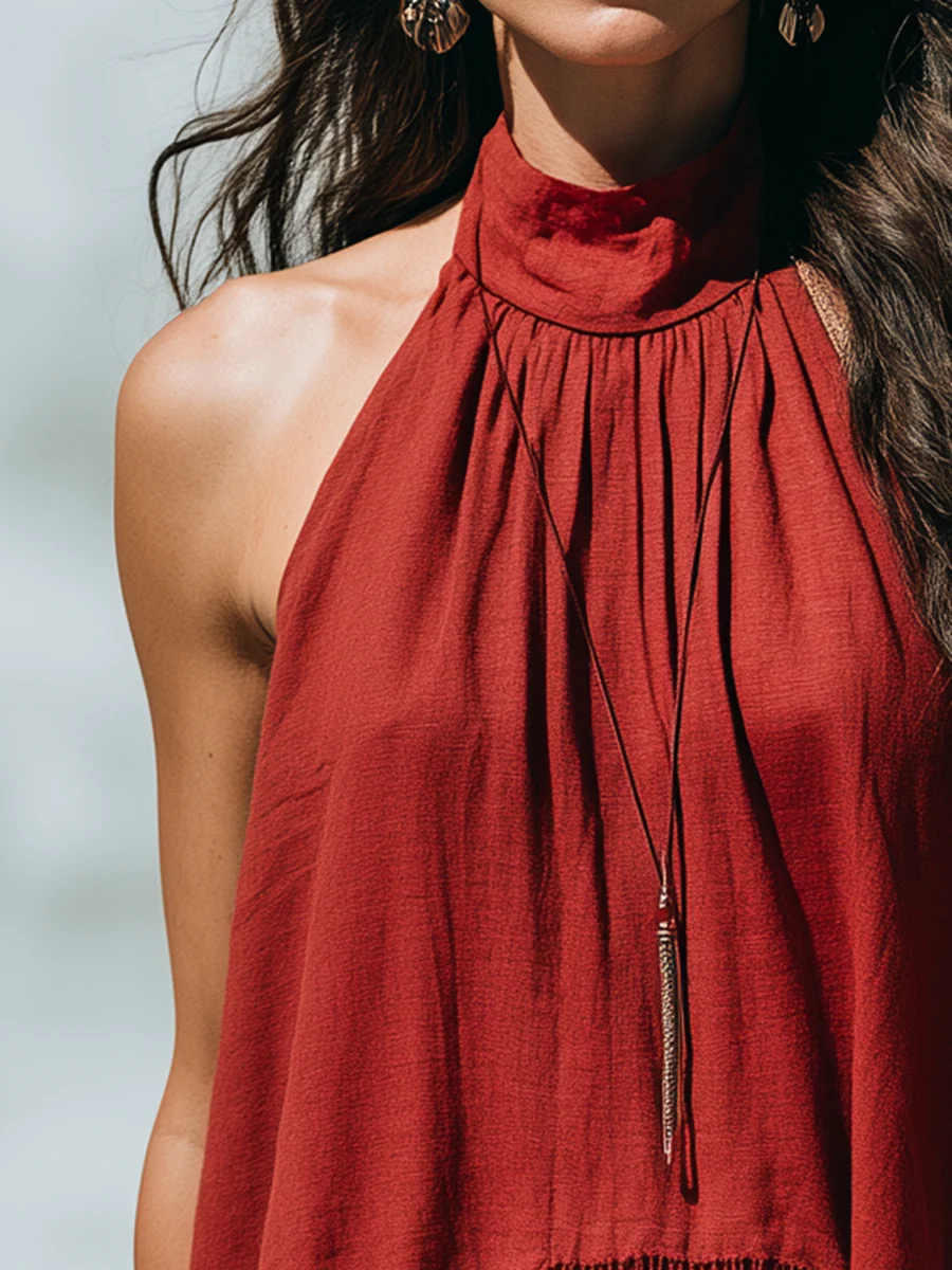 Vintage Red Fringe Halter Neck Top - Image 2