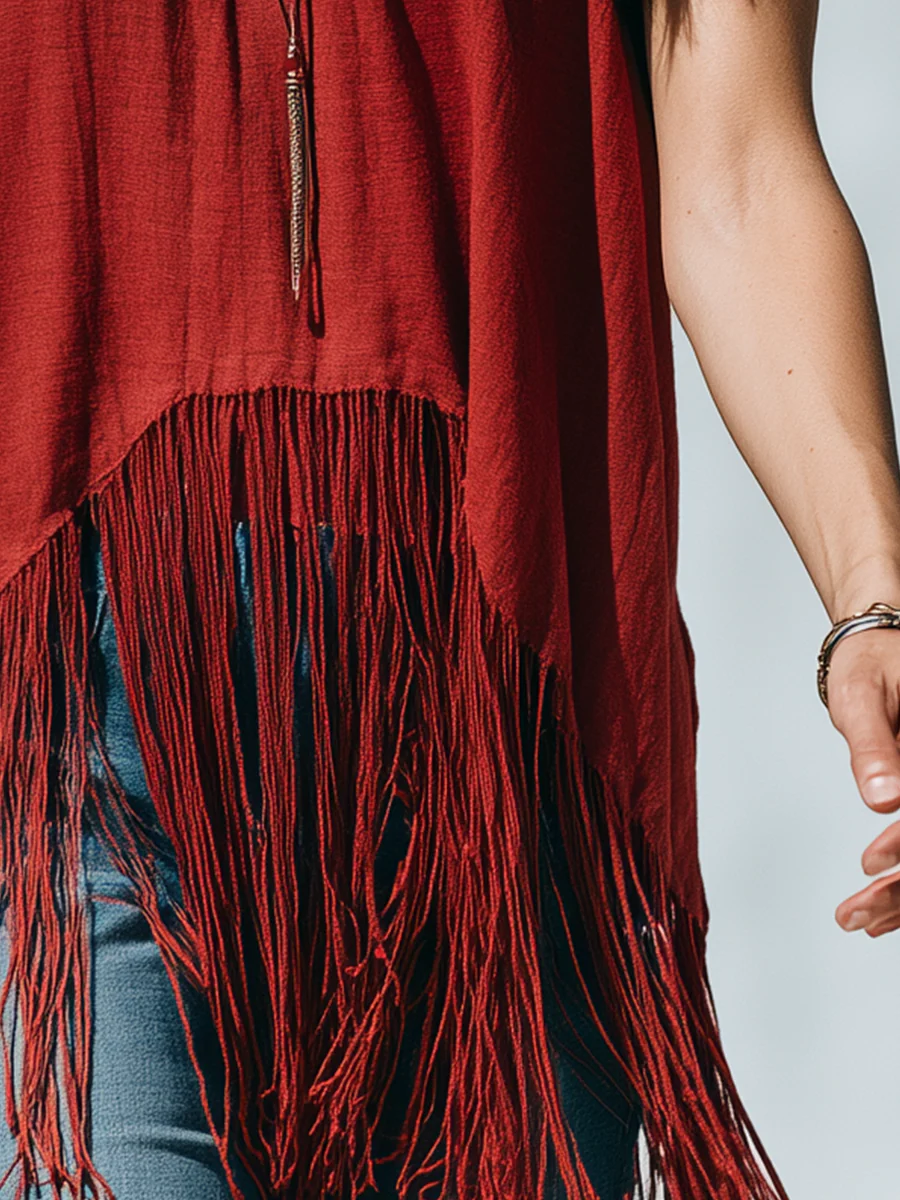 Vintage Red Fringe Halter Neck Top - Image 3