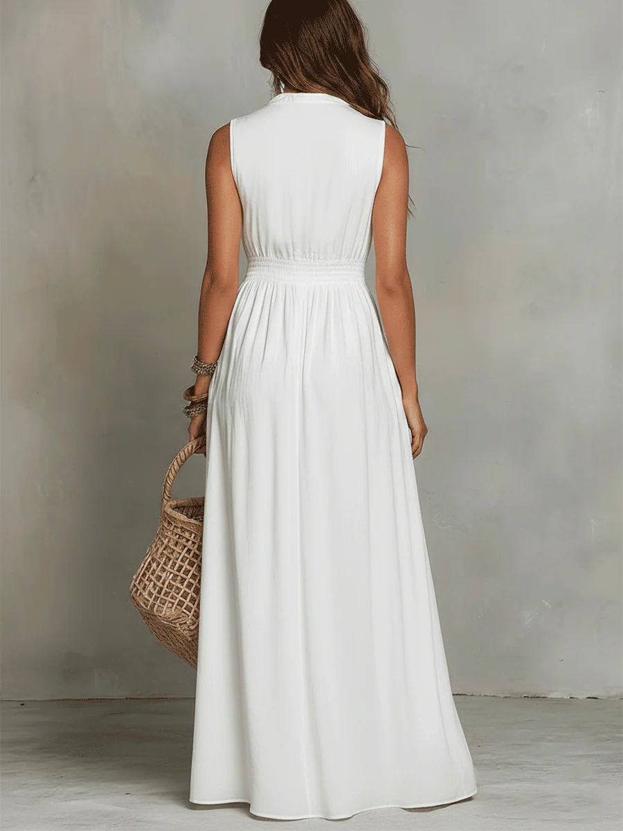 White Zip-Front Bohemian Maxi Dress - Image 2