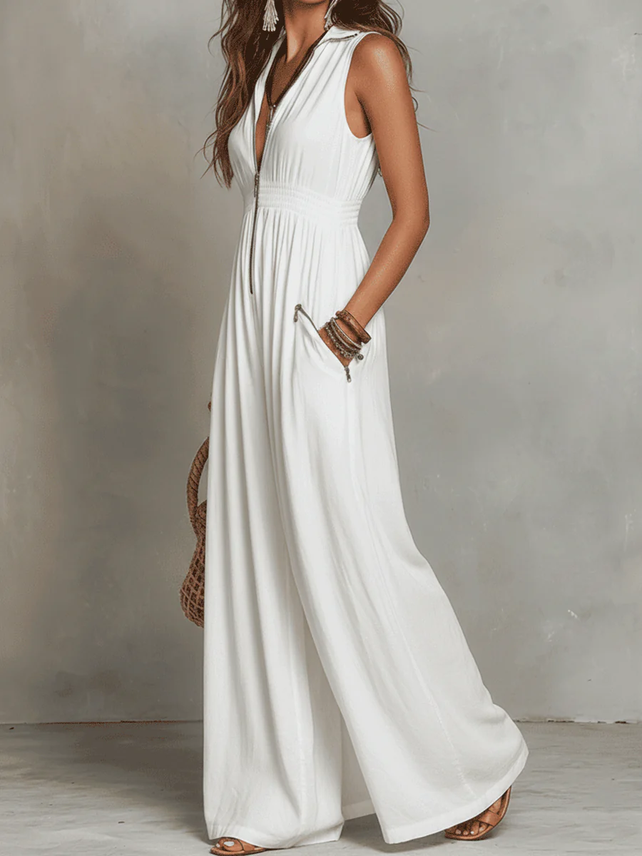 White Zip-Front Bohemian Maxi Dress - Image 3