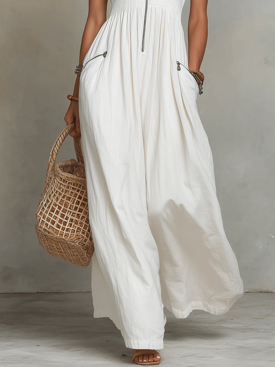 White Zip-Front Bohemian Maxi Dress - Image 5