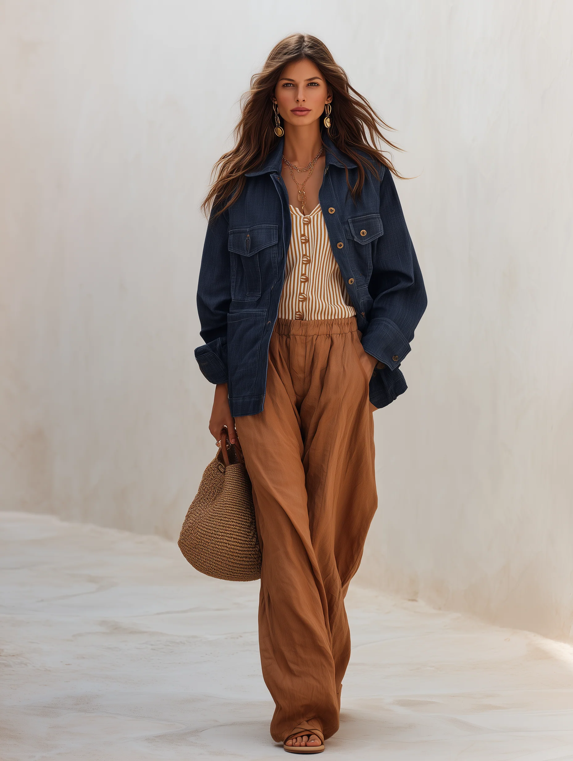 Women's Oversized Denim Shirt With Chest Pockets Jacket - Image 2